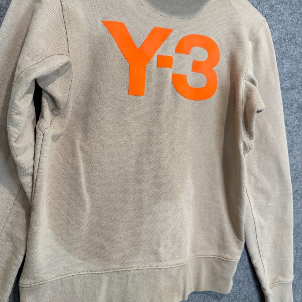 Y3 Logo Hoodie Sweatshirt Adult Small French Terry Trace Khaki *stain - Picture 11 of 14